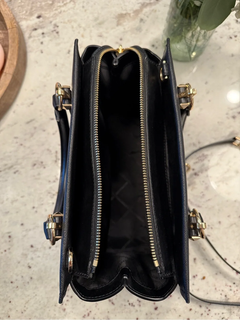 Michael Kors Black Saffiano Satchel with Gold Hardware